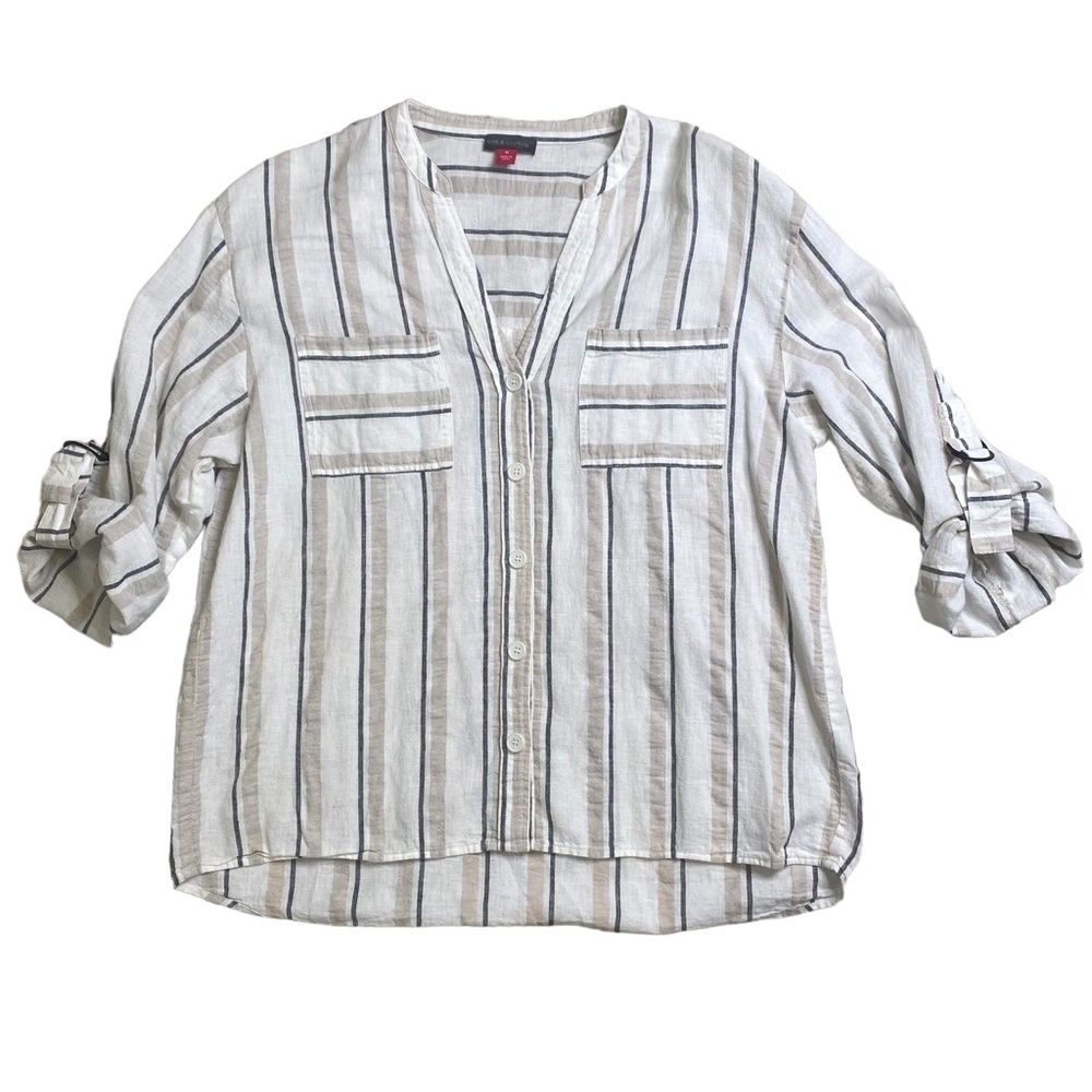 Vince Camuto Linen Stripe Button Down Shirt Size Medium - Picture 10 of 14
